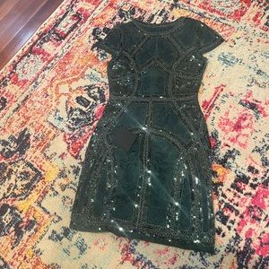 Emerald Green Sequin Embroidered Bodycon Dress